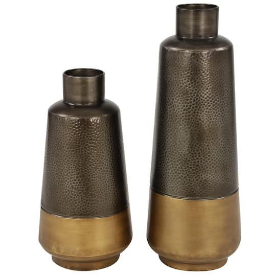 Set of 2 Dark Grey Metal Rustic Vase, 20", 15"